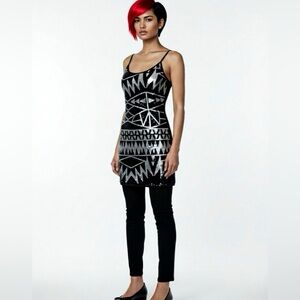 BKE Tank Top Sequin Design Silver Art Deco Size Medium